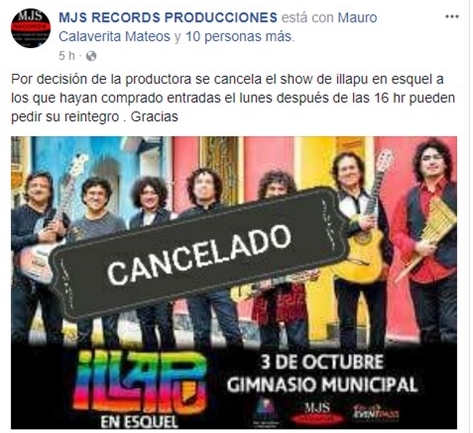 Los motivos de la cancelación de Illapu en Esquel