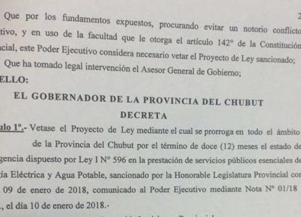 El gobierno vetó la Ley de Emergencia de Servicios Públicos