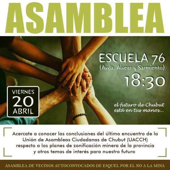 Hoy: invitan a asamblea por el No a la Mina