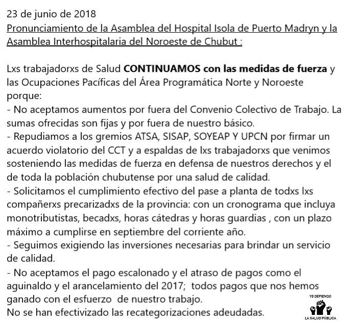 Salud: Sigue el paro y la ocupación del Área Programática
