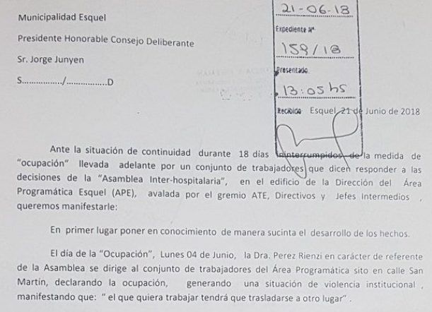 Por la toma, el Área Programática pidió intervención del Concejo