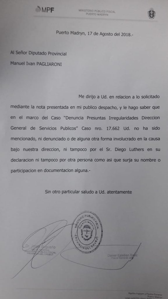 Fiscales negaron que Pagliaroni esté en la lista de Luthers