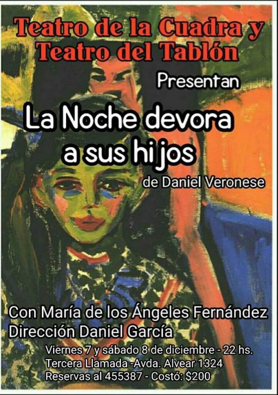 Este sábado se presenta “La noche devora a sus hijos”