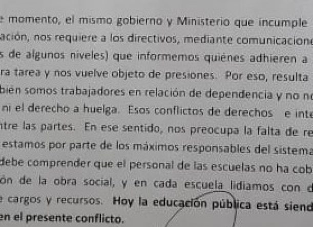 Directivos de escuelas: “nos piden que informemos quiénes adhieren”