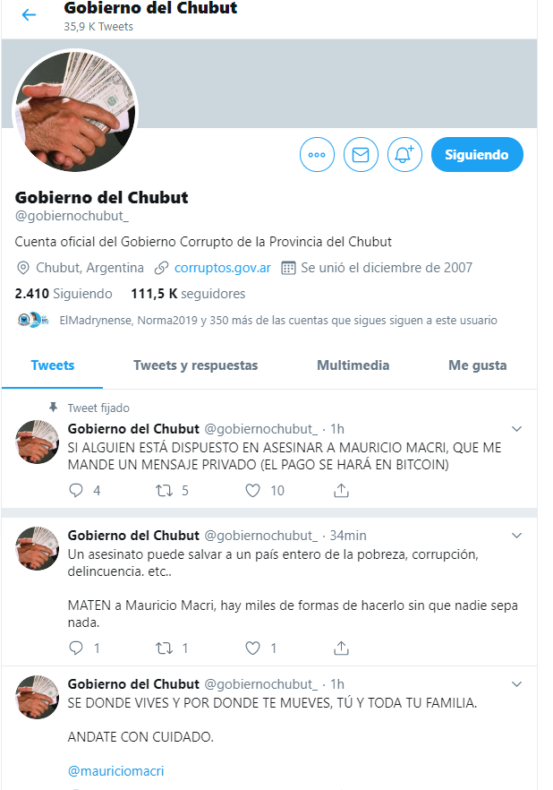 Hackearon la cuenta de Twitter del Gobierno de Chubut