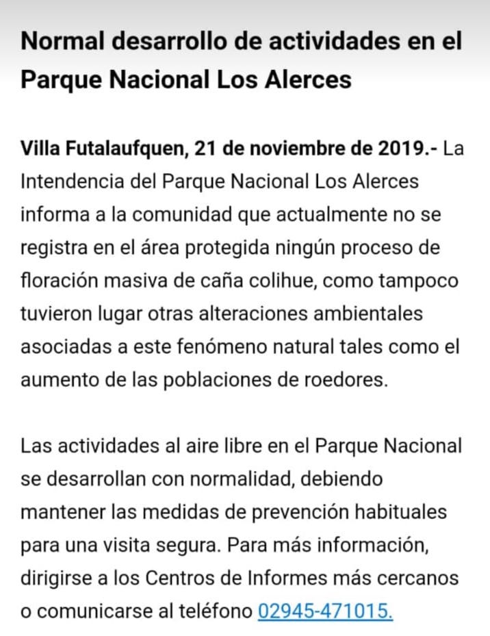 El Parque Los Alerces aclara sobre floración masiva y ratada