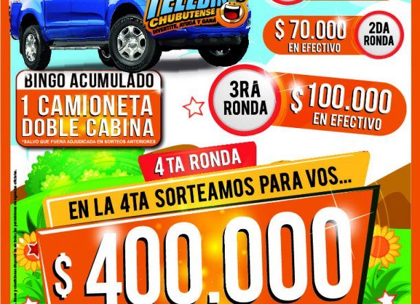 Telebingo Chubutense sortea más de 2 millones y una camioneta
