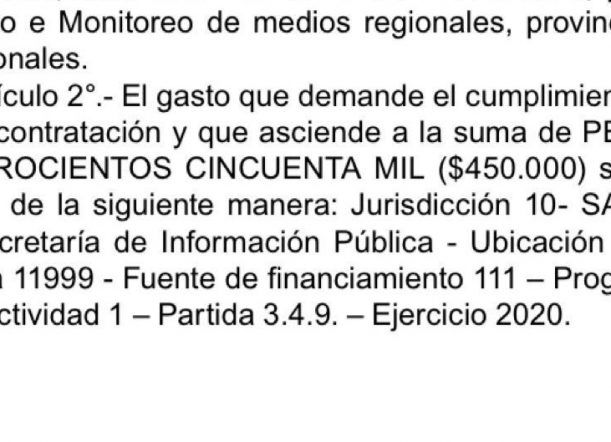 Polémica por un contrato de $450 mil para monitorear medios
