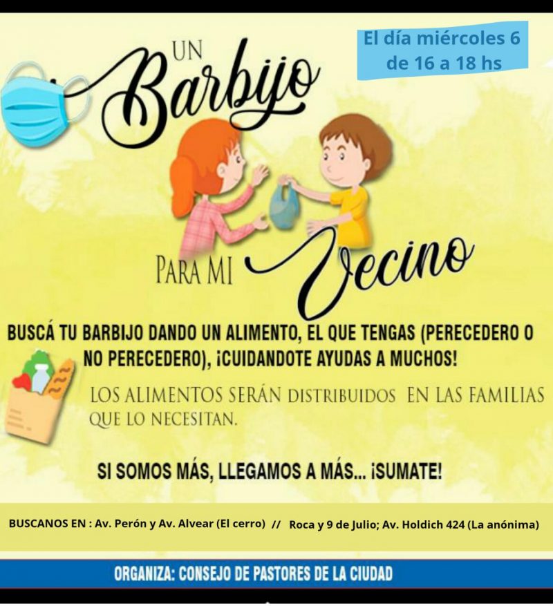 Vecinos solidarios: Este miércoles, un barbijo por un alimento