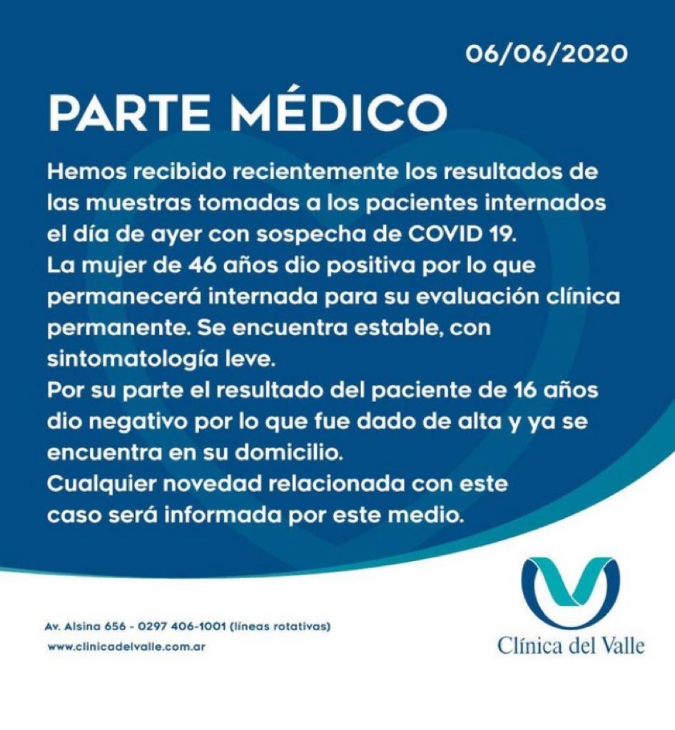 COVID-19: Confirmaron el segundo caso de Rada Tilly