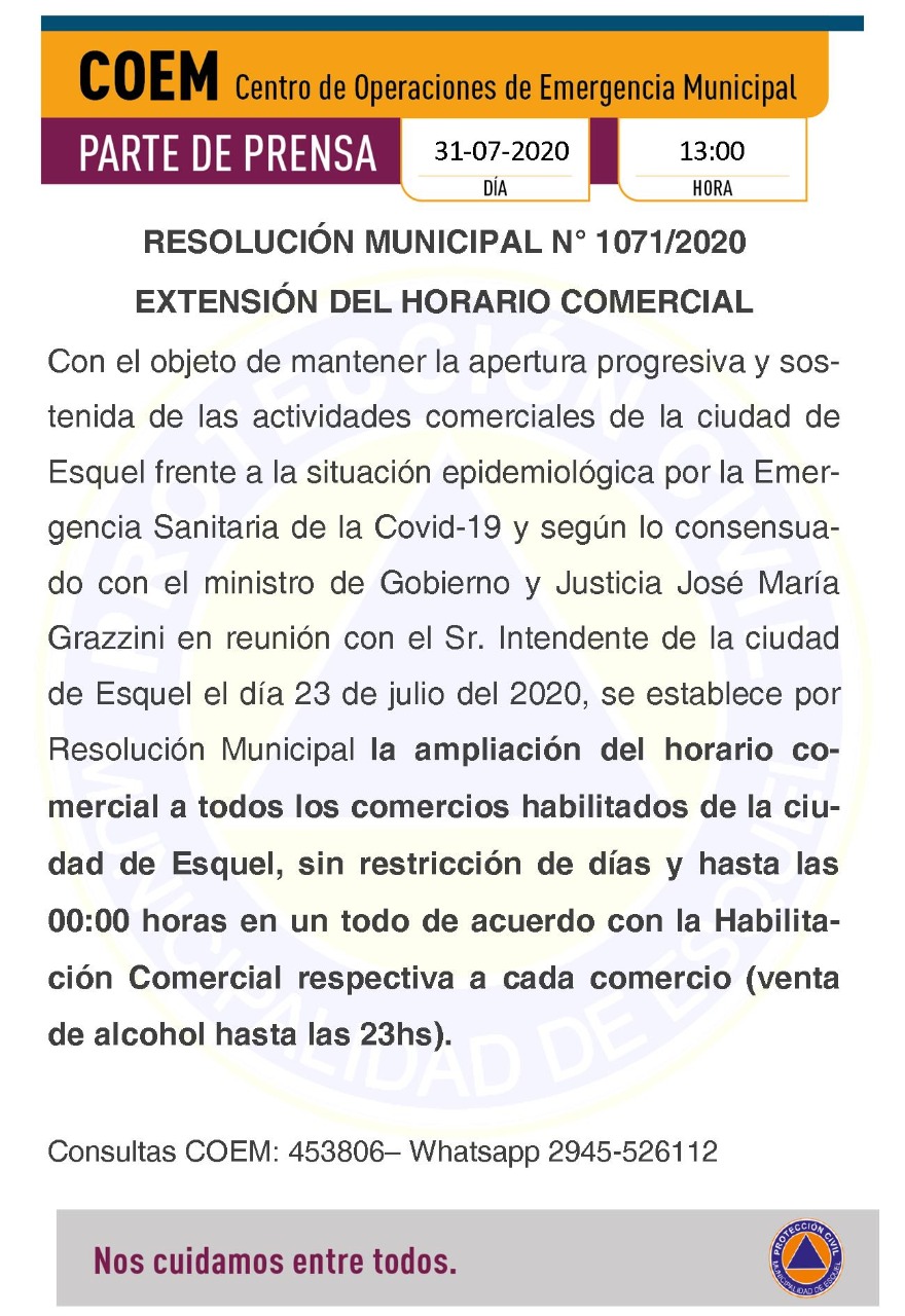 Todos los comercios de Esquel pueden funcionar hasta la medianoche