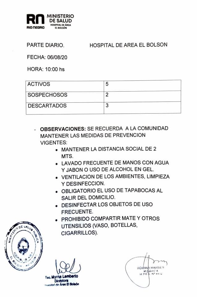 COVID19: Confirmaron tres nuevos casos en El Bolsón