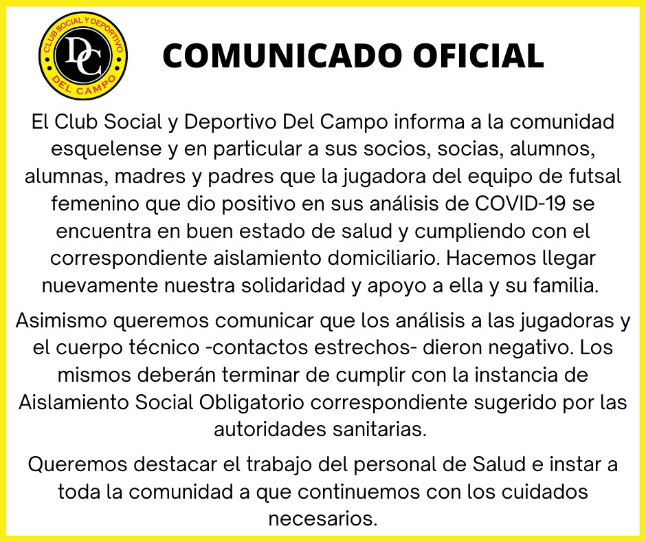 COVID-19:Del Campo informó que jugadoras y técnicos dieron negativo