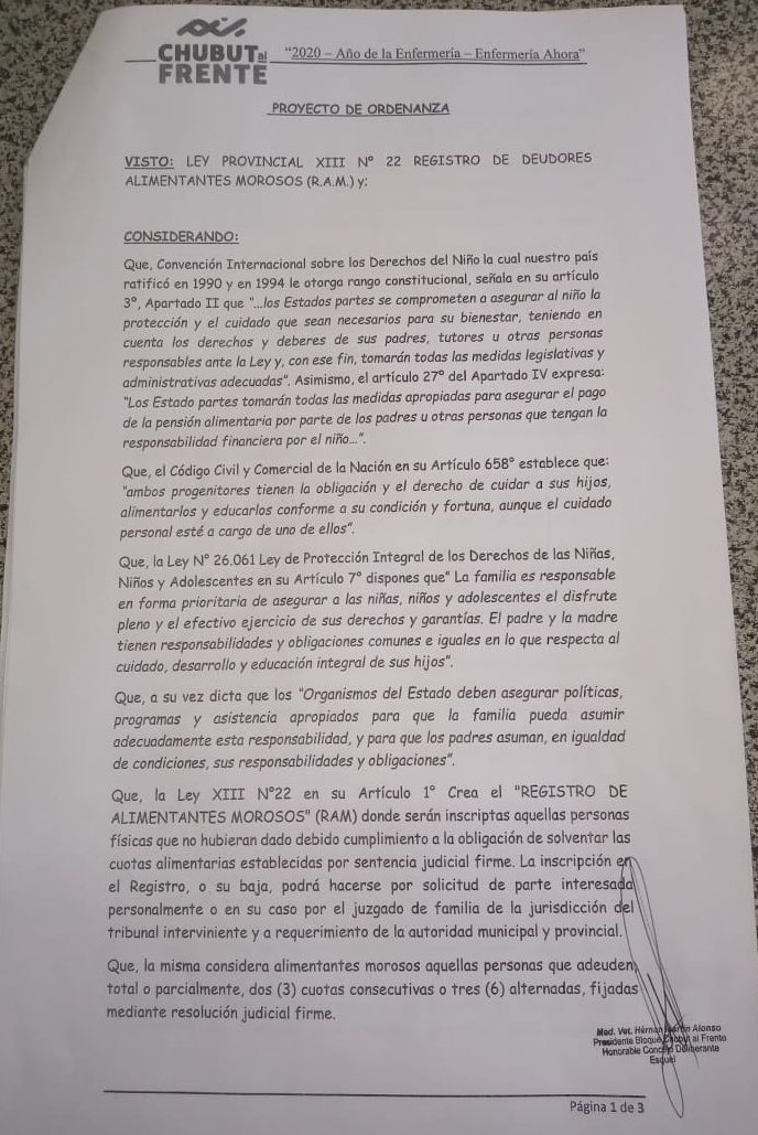 Deudores Alimentantes Morosos: Impulsan adhesión a la ley provincial