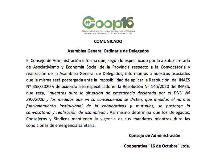 Postergan la asamblea de delegados de la Cooperativa