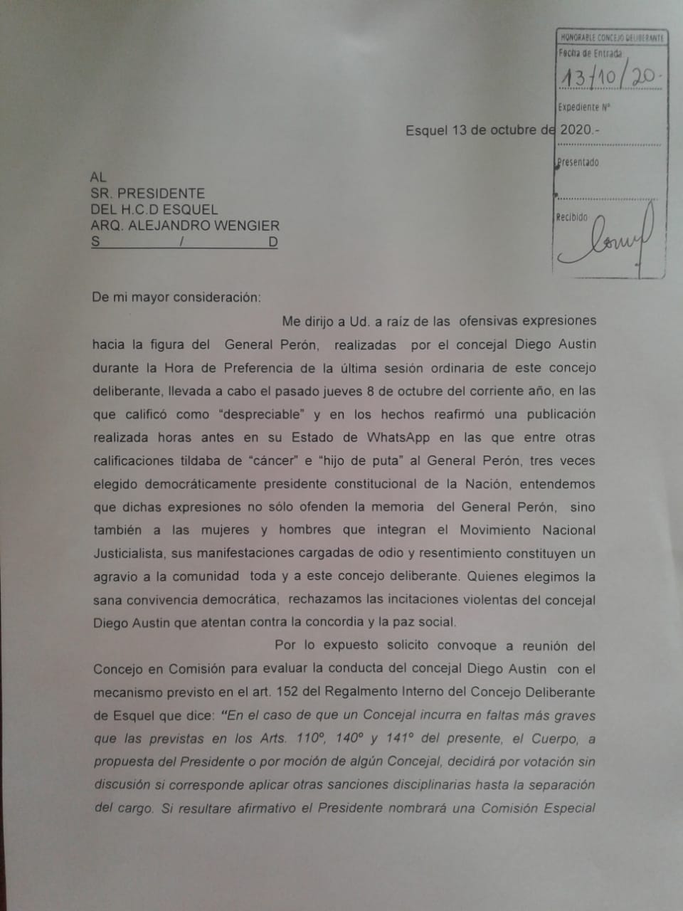 Analizan si los dichos de Austin sobre Perón merecen sanciones