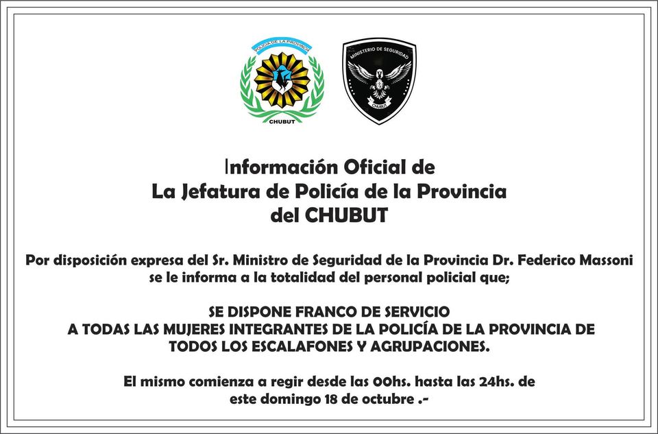 Franco para las mujeres policías en Chubut
