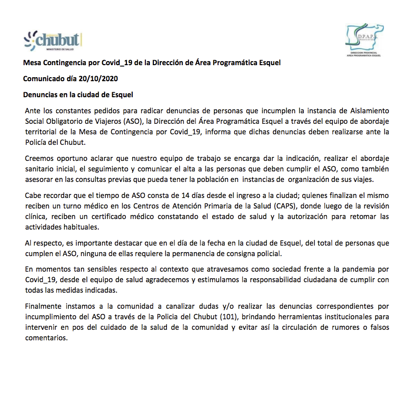 Aislamiento: Salud aclaró que las denuncias se hacen en Policía