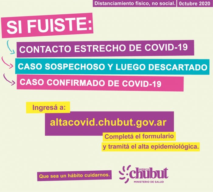 Chubut habilitó web para tramitar alta epidemiológica de COVID-19
