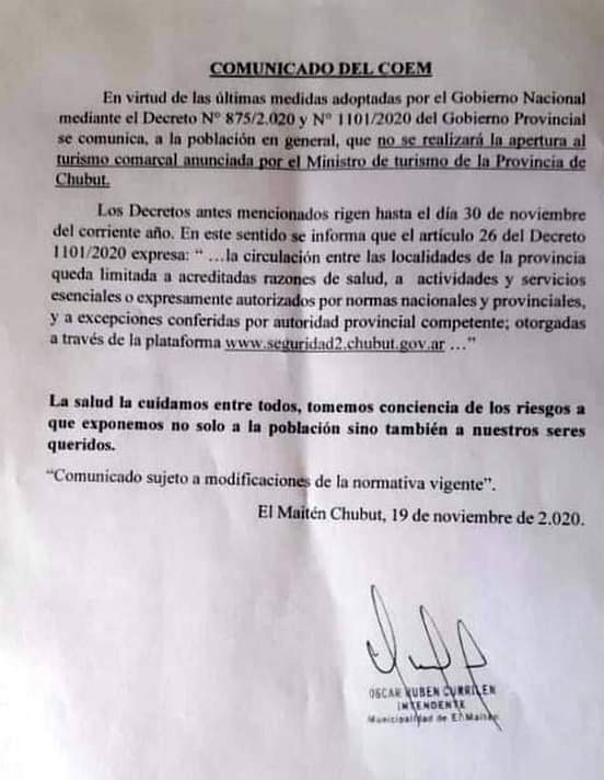 El Maitén no adhiere a la apertura comarcal