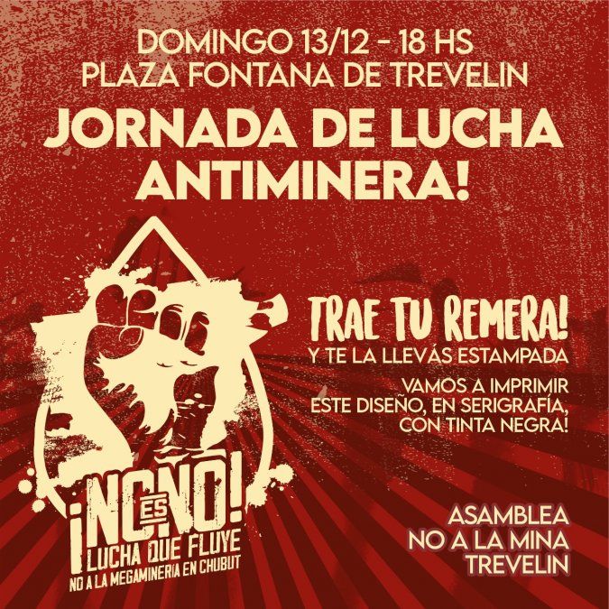 En Trevelin estamparán remeras con el logo del No a la Mina
