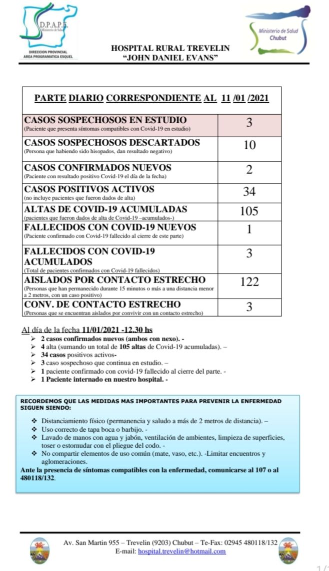 Reporte de Trevelin del 11 de enero