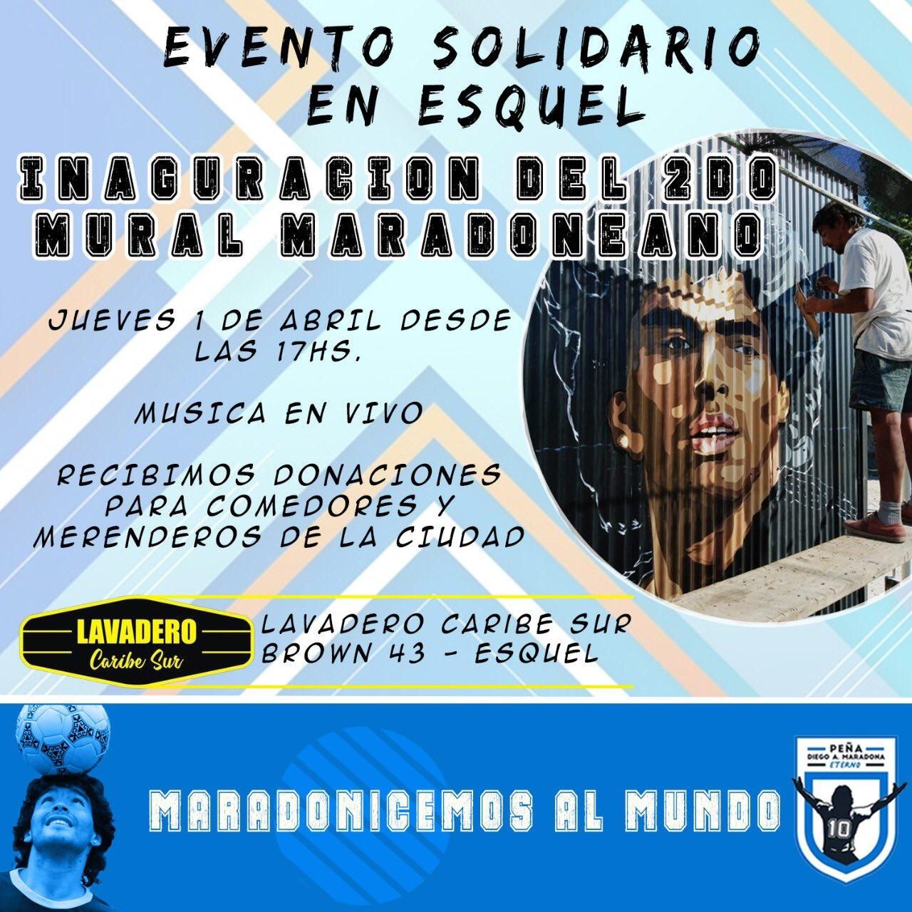Inauguran un mural en homenaje a Maradona con evento solidario incluido