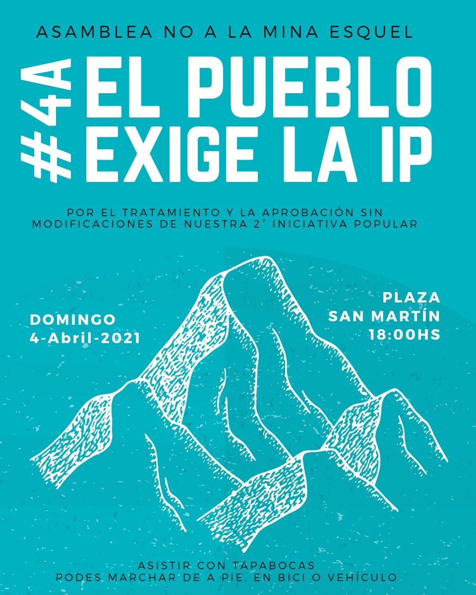 Este domingo 4 el No a la Mina sale a la calle reclamando por la Iniciativa Popular