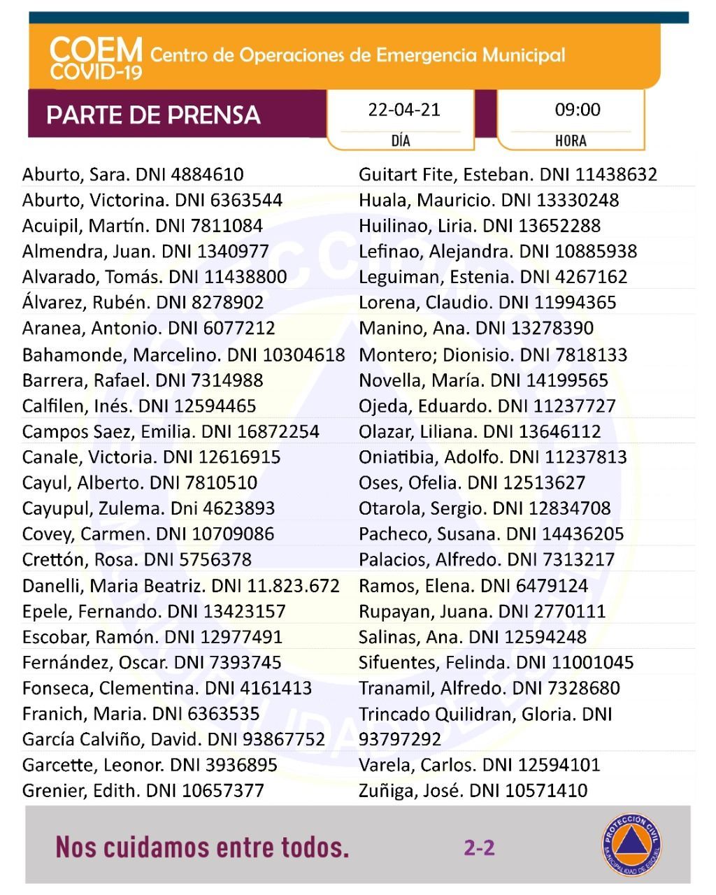 Atención Esquel: si estás en este listado tenés que llamar por tu turno de vacunación