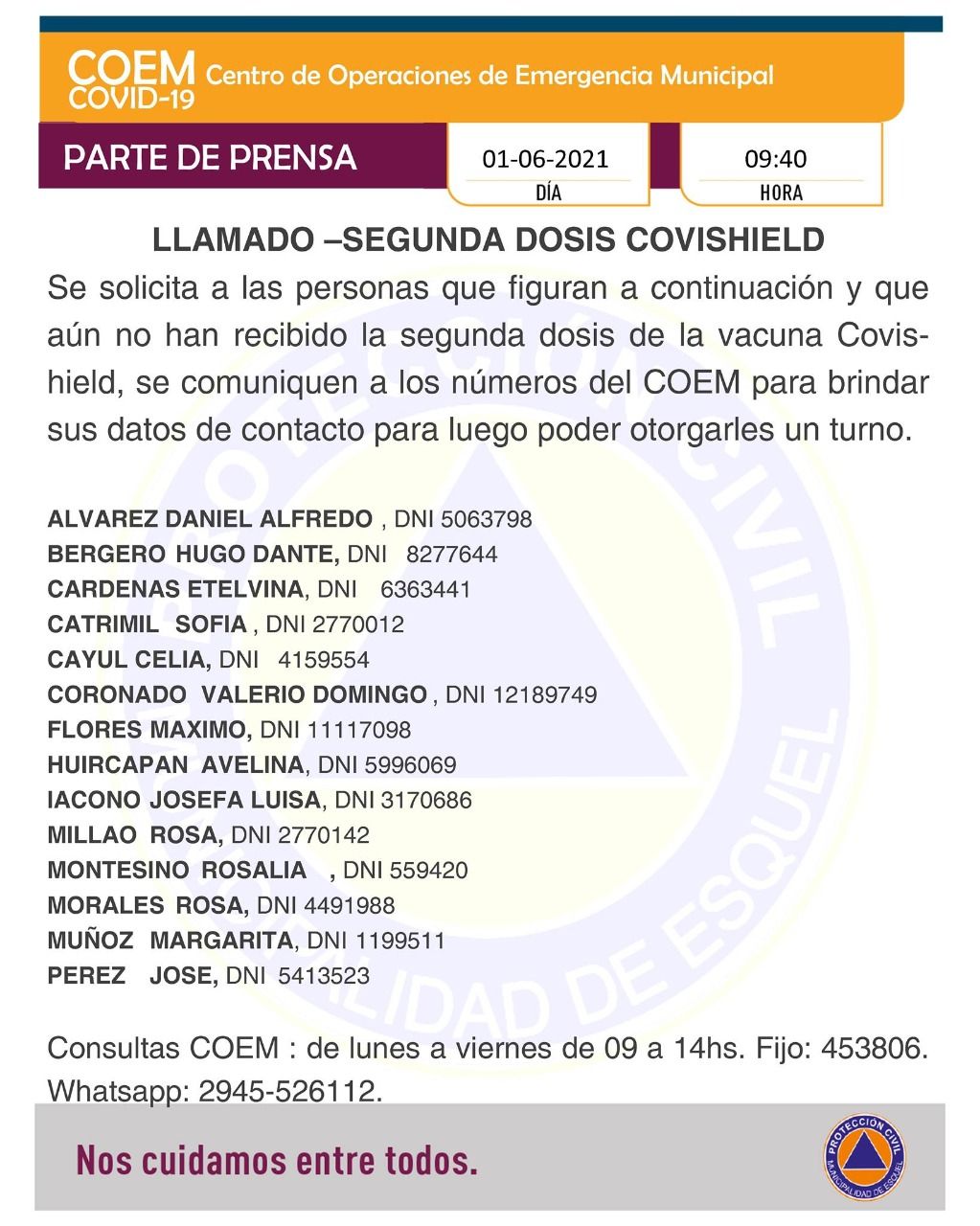 Atención Esquel: Si estás en este listado tenés que ir a vacunarte