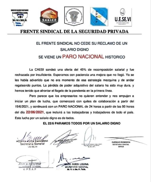 Paro nacional de vigiladores privados