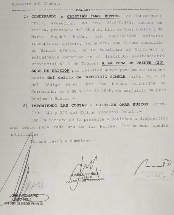 Mai Bustos fue condenado a 20 años de prisión por el homicidio de un bebé de 9 meses