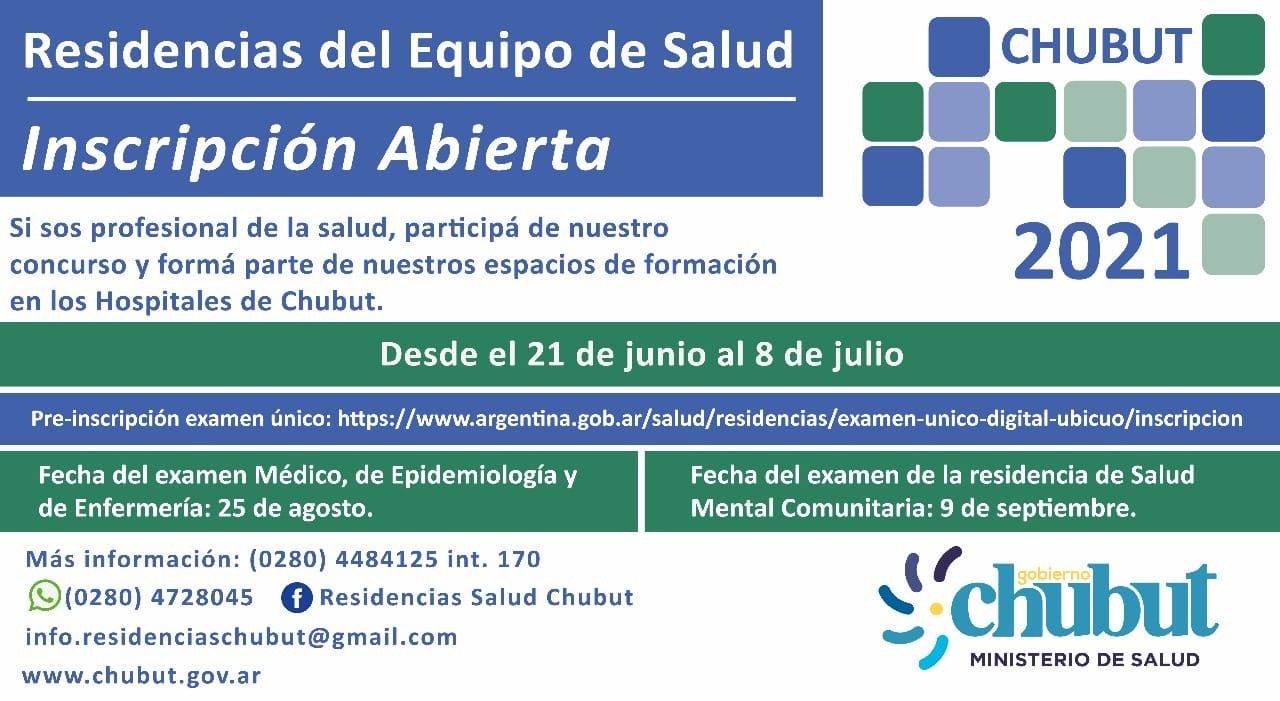 Chubut convoca a cubrir cargos de las Residencias del Equipo de Salud 2021