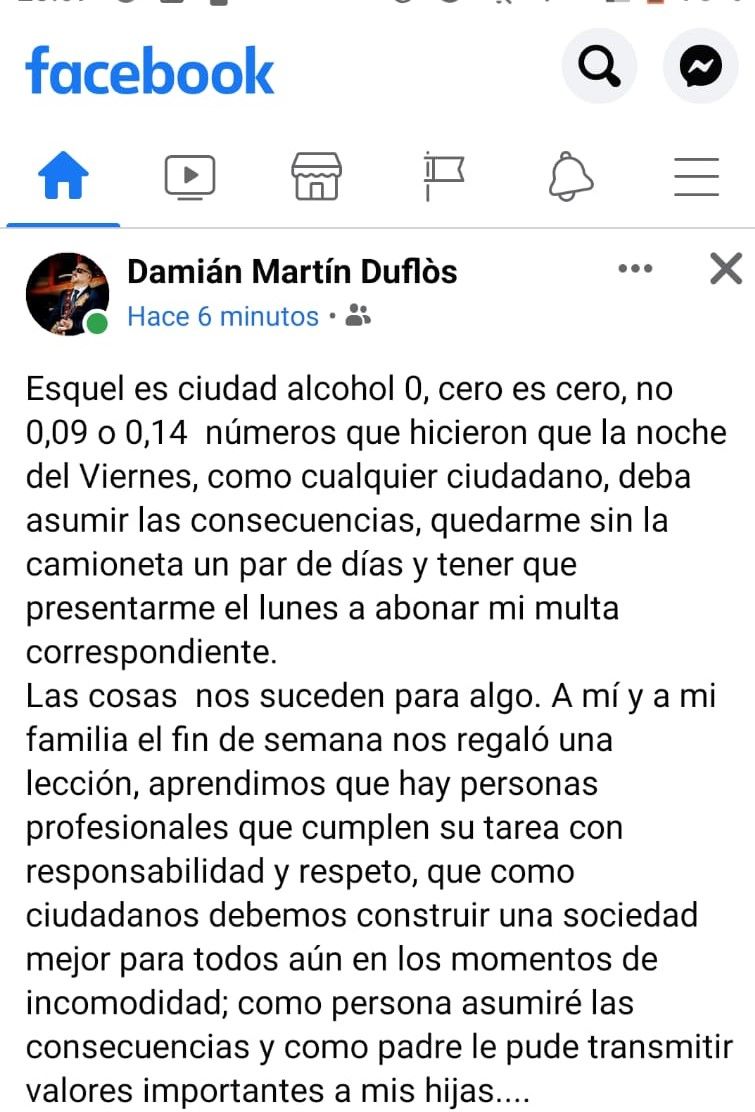 Un secretario municipal dio positivo en la alcoholemia "asumo las consecuencias" manifestó