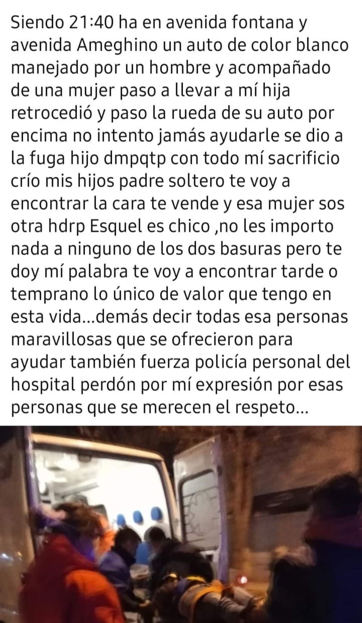 El padre de la adolescente atropellada hizo su descargo en redes sociales