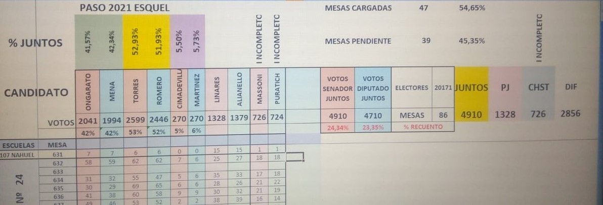 Datos preliminares Juntos por el Cambio sobre 47 mesas