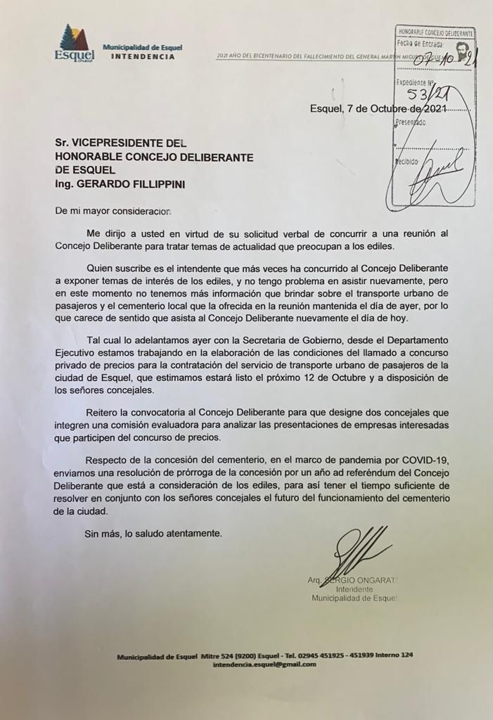Ongarato no va al Concejo hoy por el transporte urbano y el cementerio