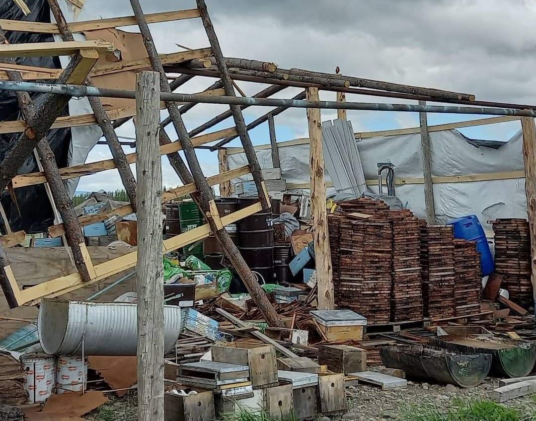El viento destruyó el galpón de un establecimiento apícola de Trevelin