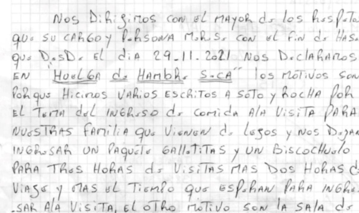 Parte de la nota que elevaron los presos de la Unidad Penitenciaria
