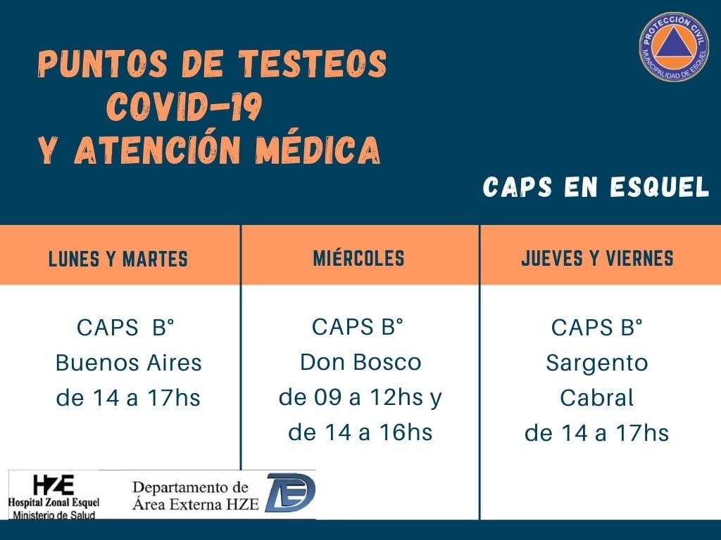 Te recordamos los lugares y horarios para hisopados en Esquel