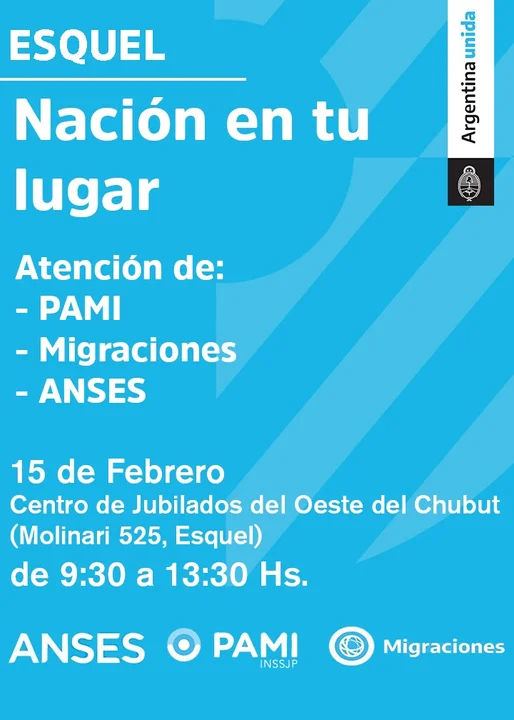 "Nación en tu lugar" atiende este martes en Esquel