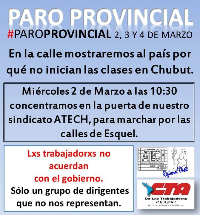 Paro docente: ATECh se moviliza en Esquel y otras ciudades de la provincia
