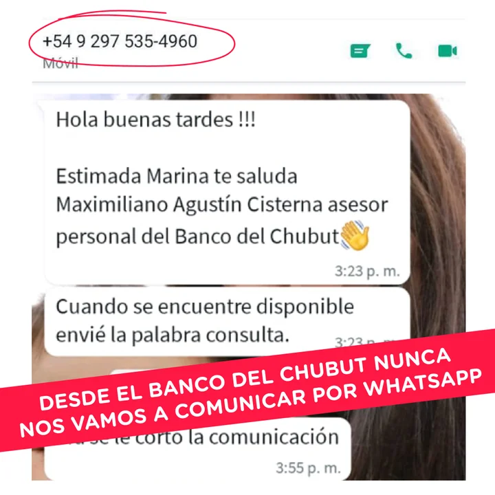 El Banco del Chubut advierte sobre estafas por WhatsApp