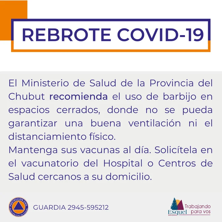 Chubut: El Ministerio de Salud recomienda el uso de barbijo en espacios cerrados