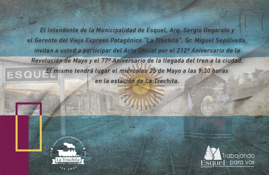 Esquel: El acto central por el 25 de Mayo será en el predio de "La Trochita"