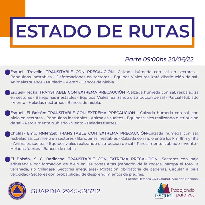 Precaución por presencia de hielo y niebla en las rutas de la provincia