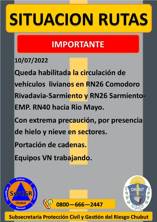 Habilitaron el tránsito en la ruta 26 y cortaron entre Comodoro y Trelew