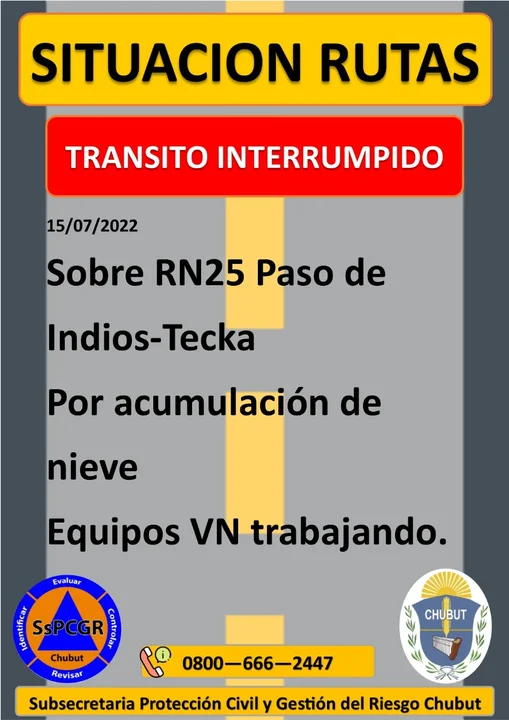 Hay rutas intransitables en Chubut tras las nevadas: el parte diario