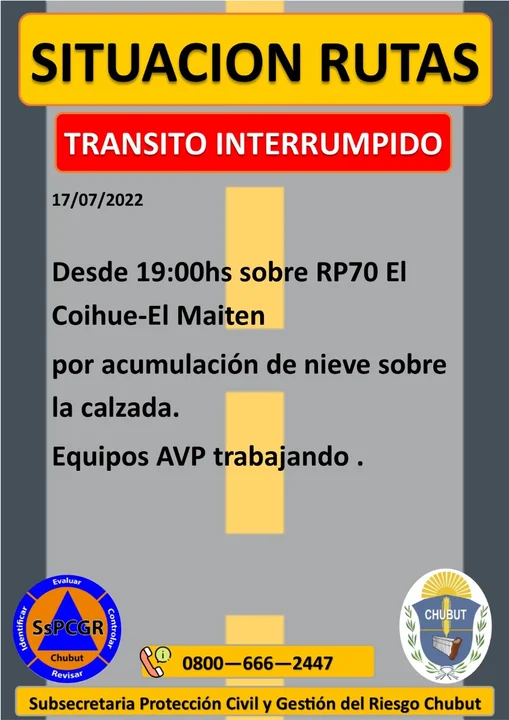 Atención: hay cortes de ruta por nieve este domingo por la noche