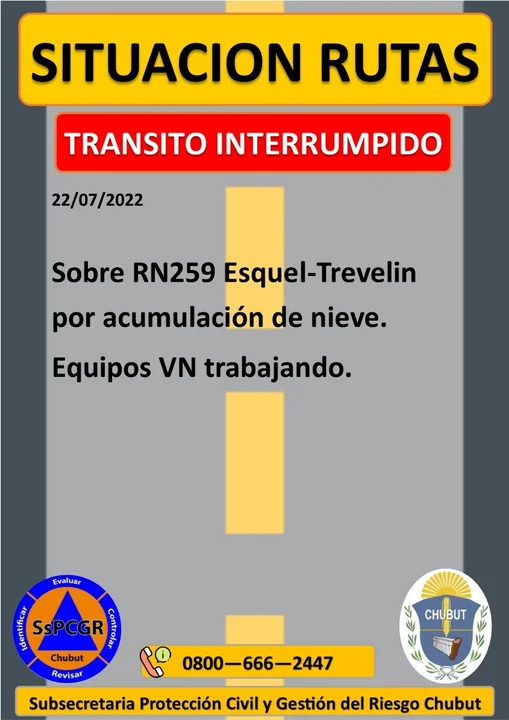 Intensa nevada: La Ruta 259 entre Esquel y Trevelin está cortada y hubo un choque